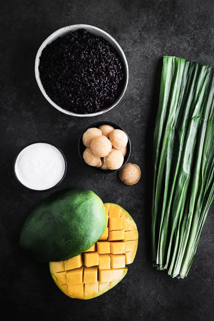 ingredients for BLACK RICE WITH MANGO and COCONUT CREAM