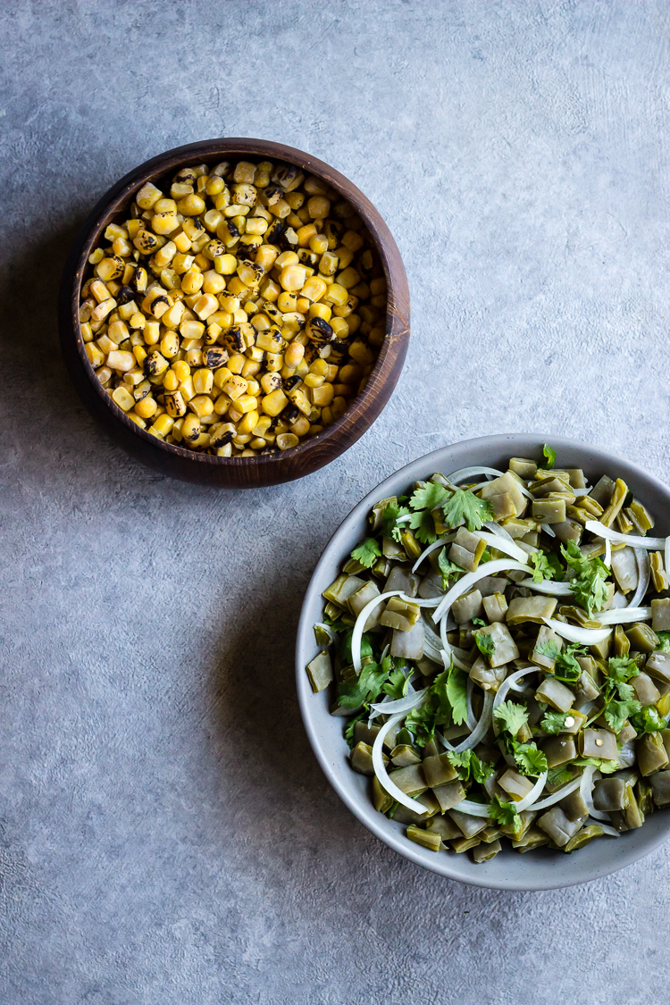 nopales and roasted corn tacos