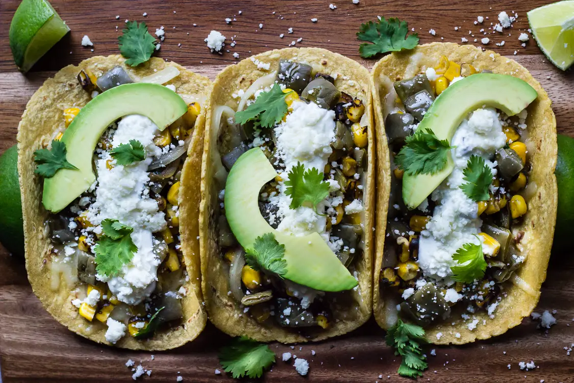nopales and roasted corn tacos