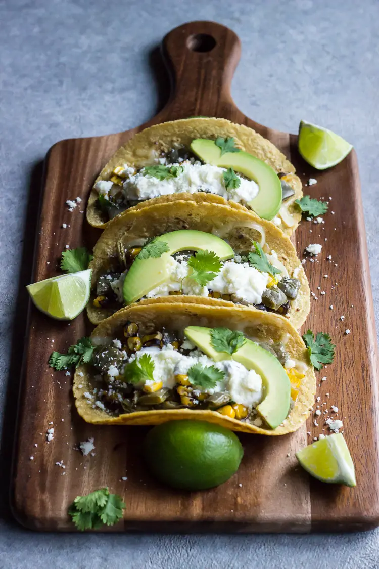 nopales and roasted corn tacos
