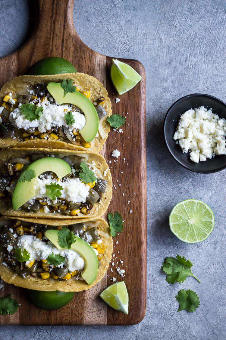nopales and roasted corn tacos