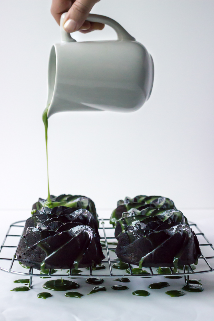 matcha glazed black sesame bundt cakes