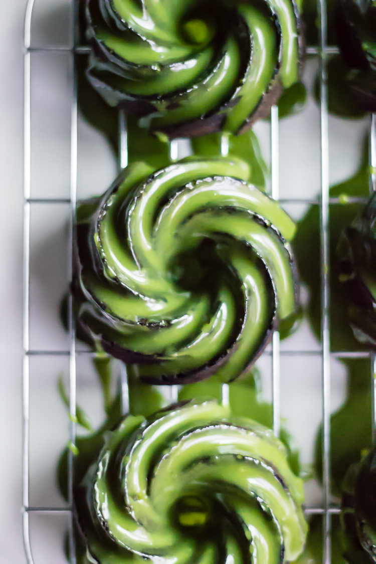 matcha glazed black sesame bundt cakes