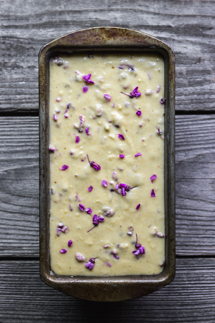 redbud & lemon cornmeal loaf cake