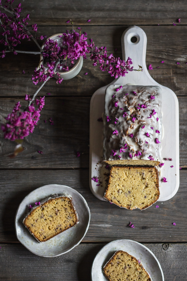 redbud & lemon cornmeal loaf cake
