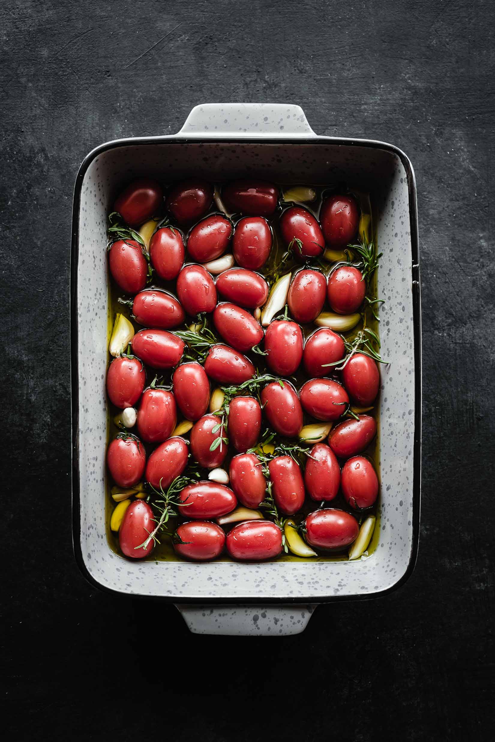 TOMATO GARLIC CONFIT OVER WHIPPED FETA YOGURT