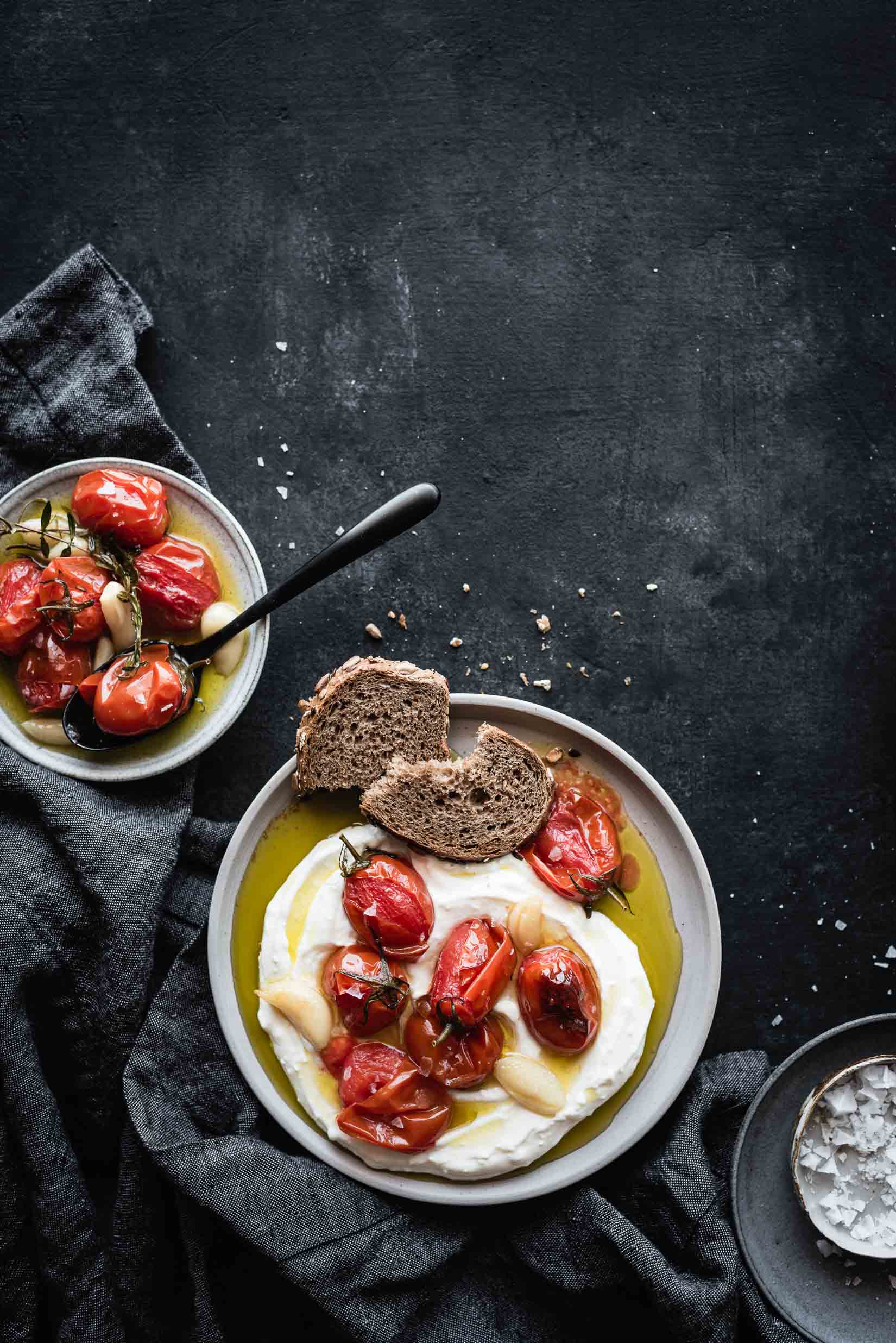 TOMATO GARLIC CONFIT OVER WHIPPED FETA YOGURT