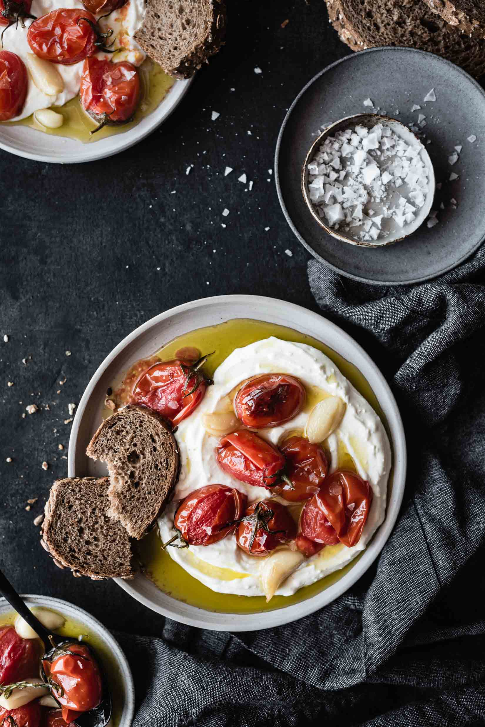 TOMATO GARLIC CONFIT OVER WHIPPED FETA YOGURT