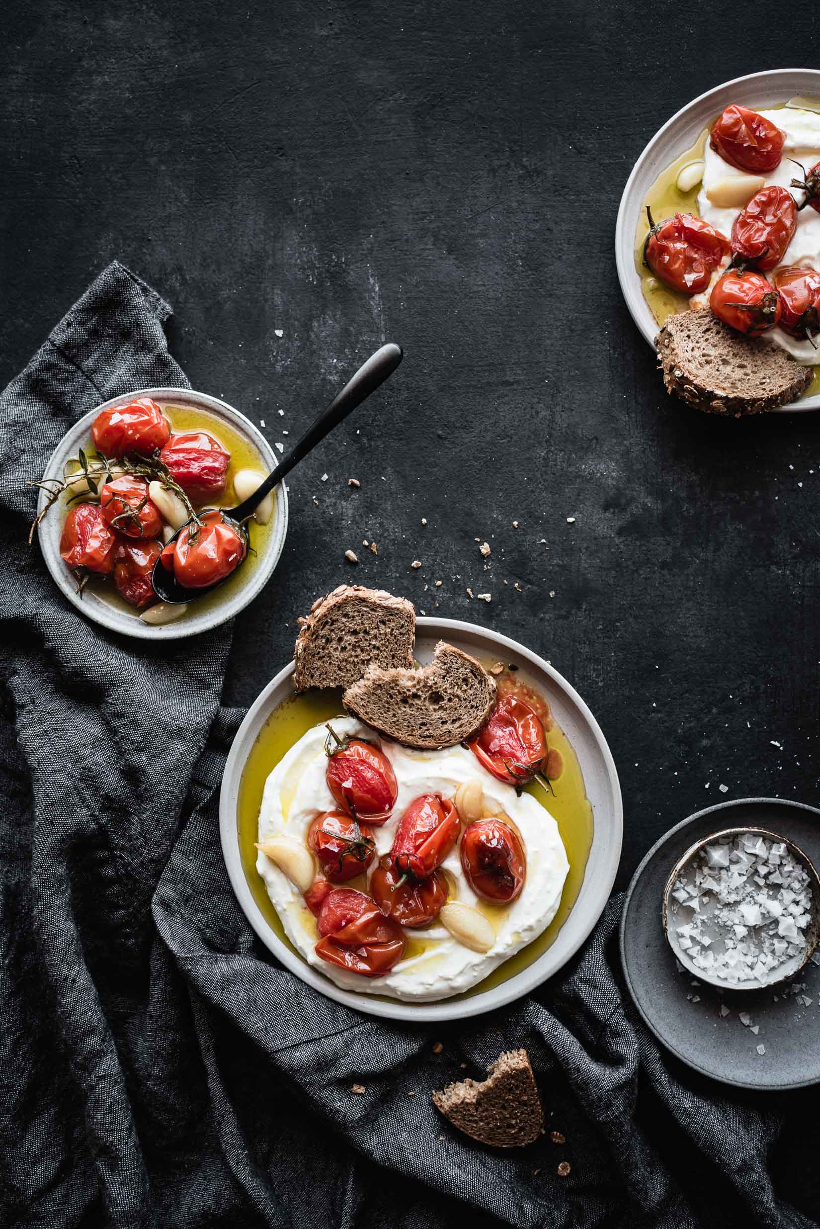 TOMATO GARLIC CONFIT OVER WHIPPED FETA YOGURT