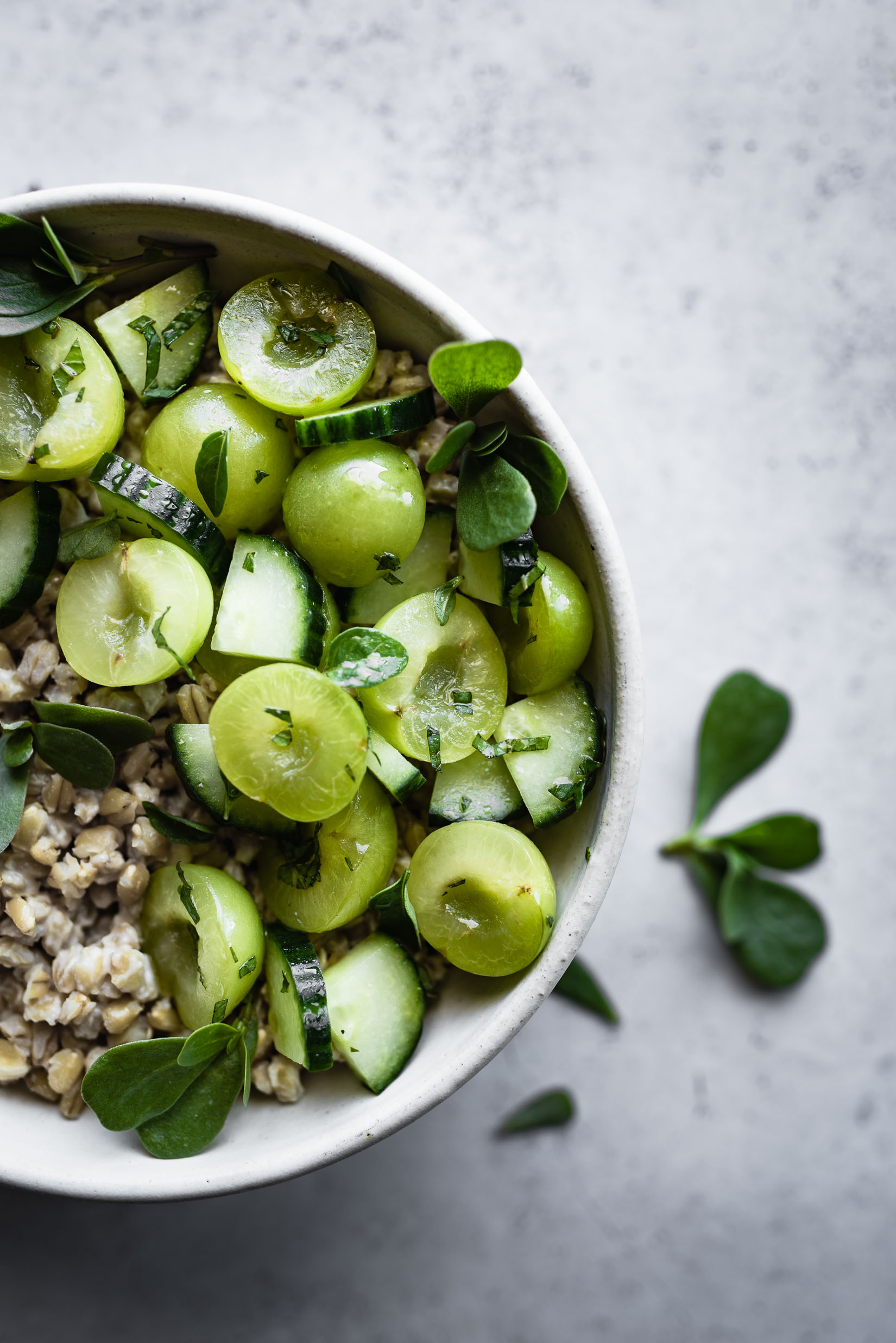 green plum + cucumber + wheat berry salad