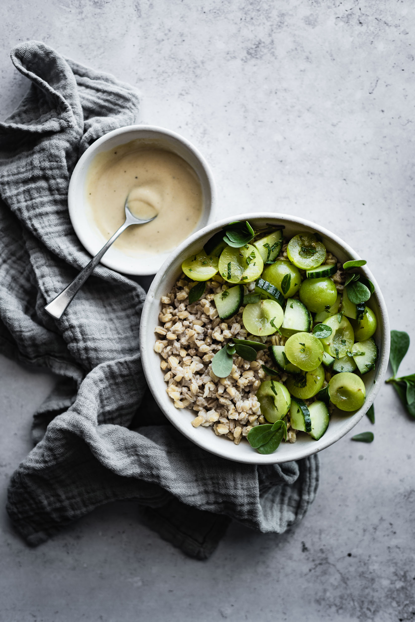 green plum + cucumber + wheat berry salad
