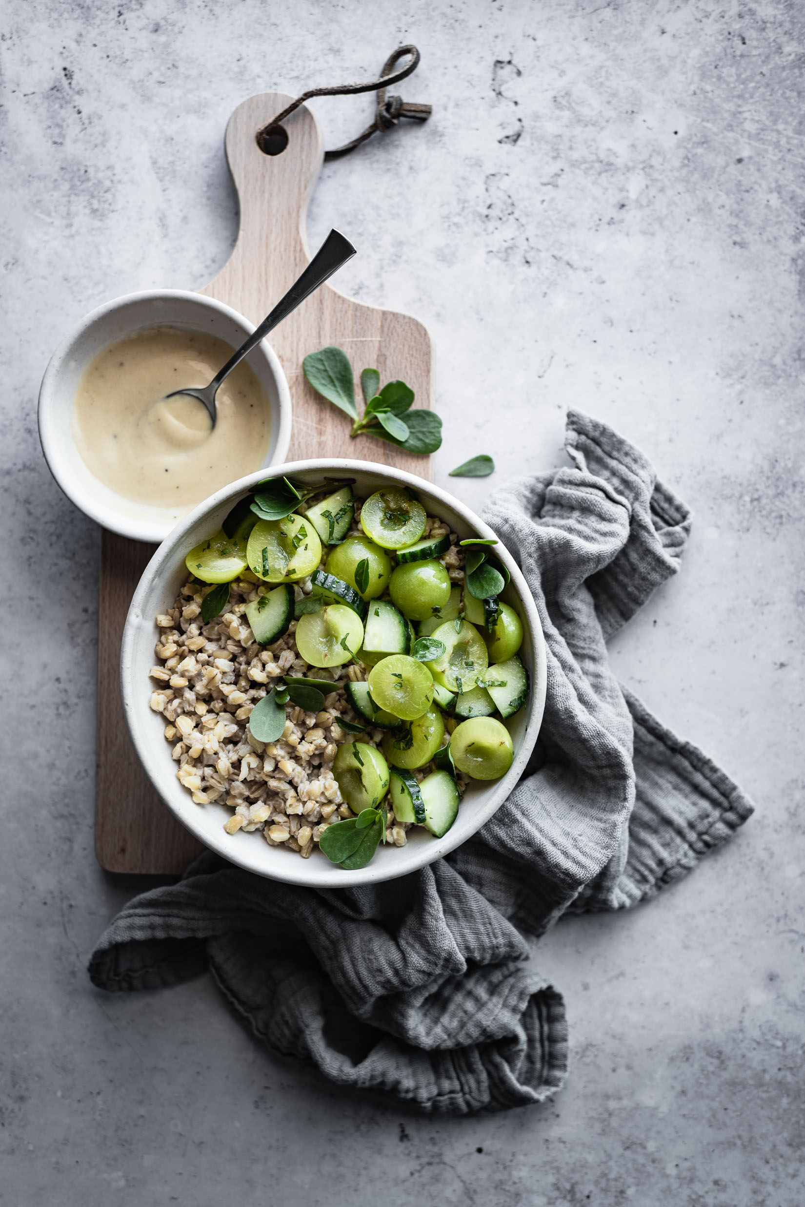 green plum + cucumber + wheat berry salad