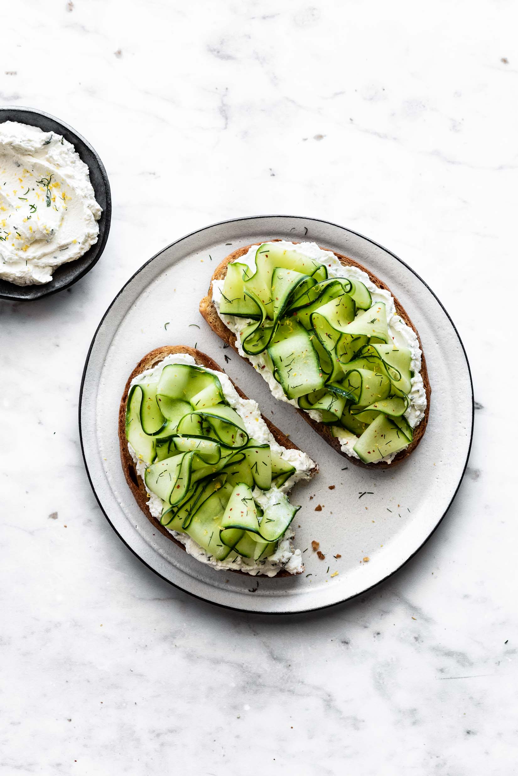 shaved cucumber lemon herb labneh toast