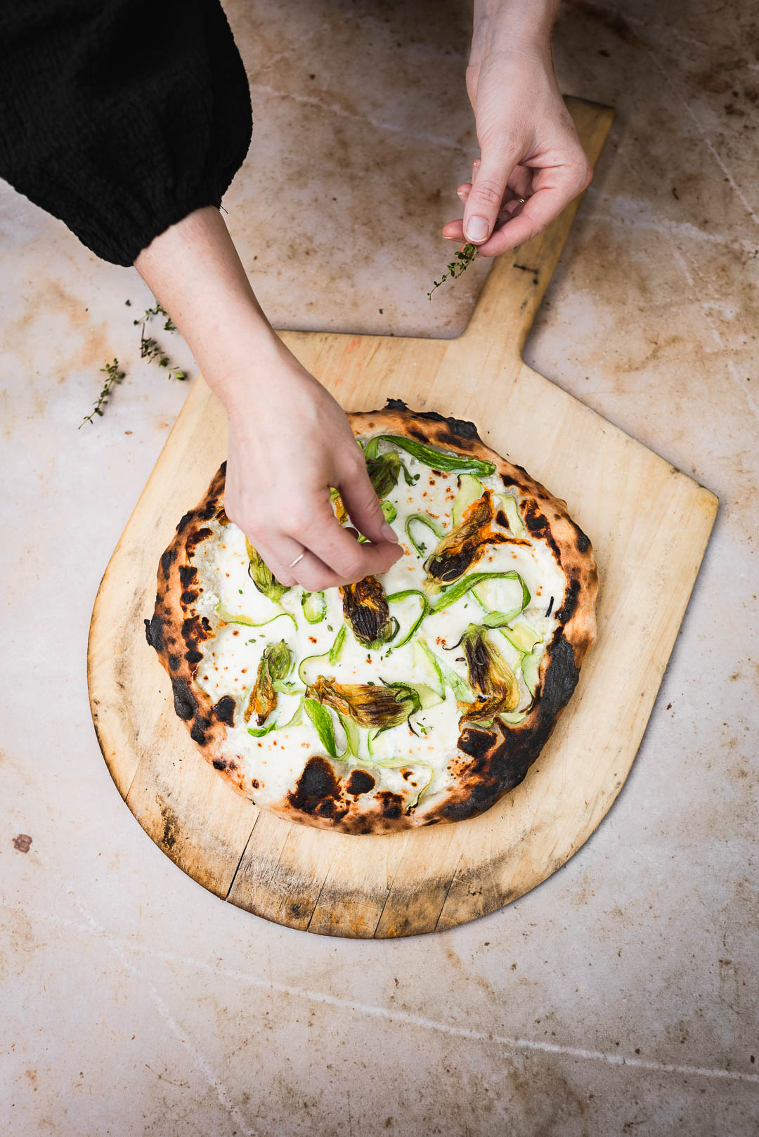 centercut squash blossom pizza