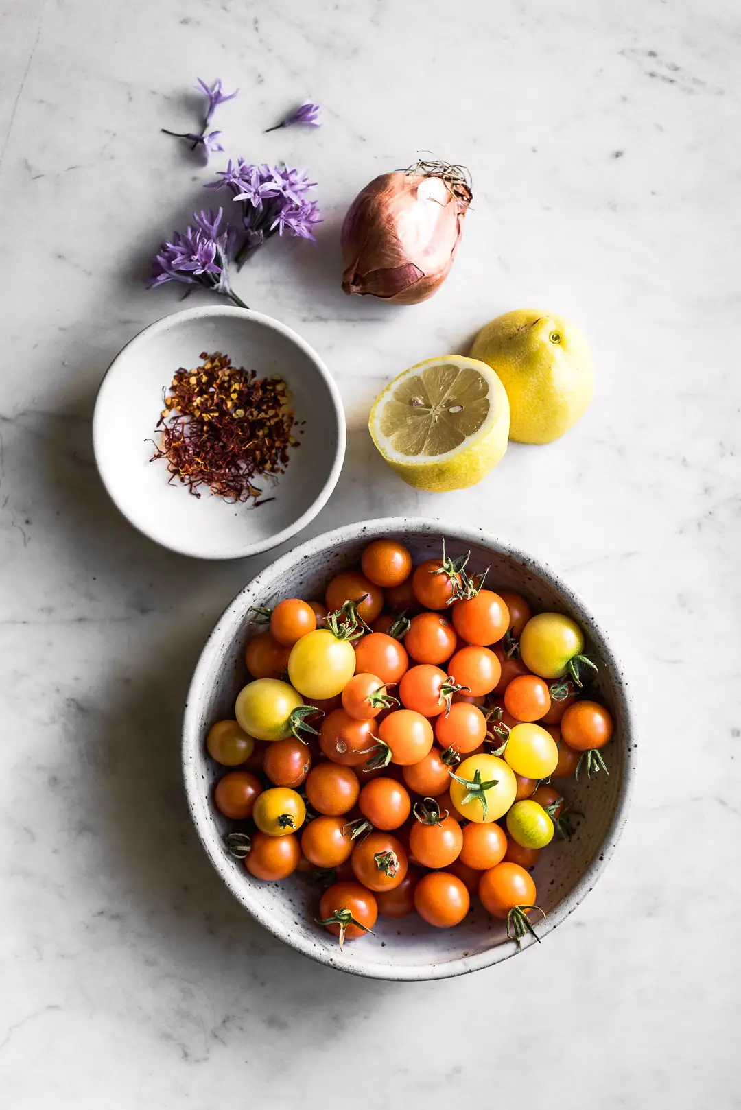 saffron chili sun gold tomato pasta ingredients