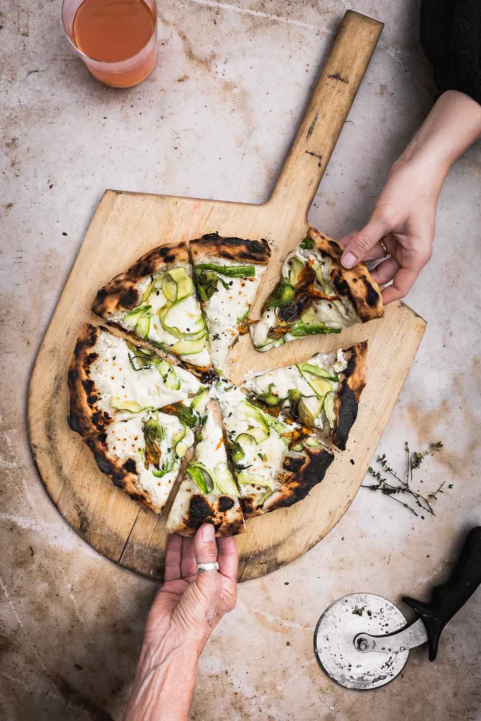 centercut squash blossom pizza