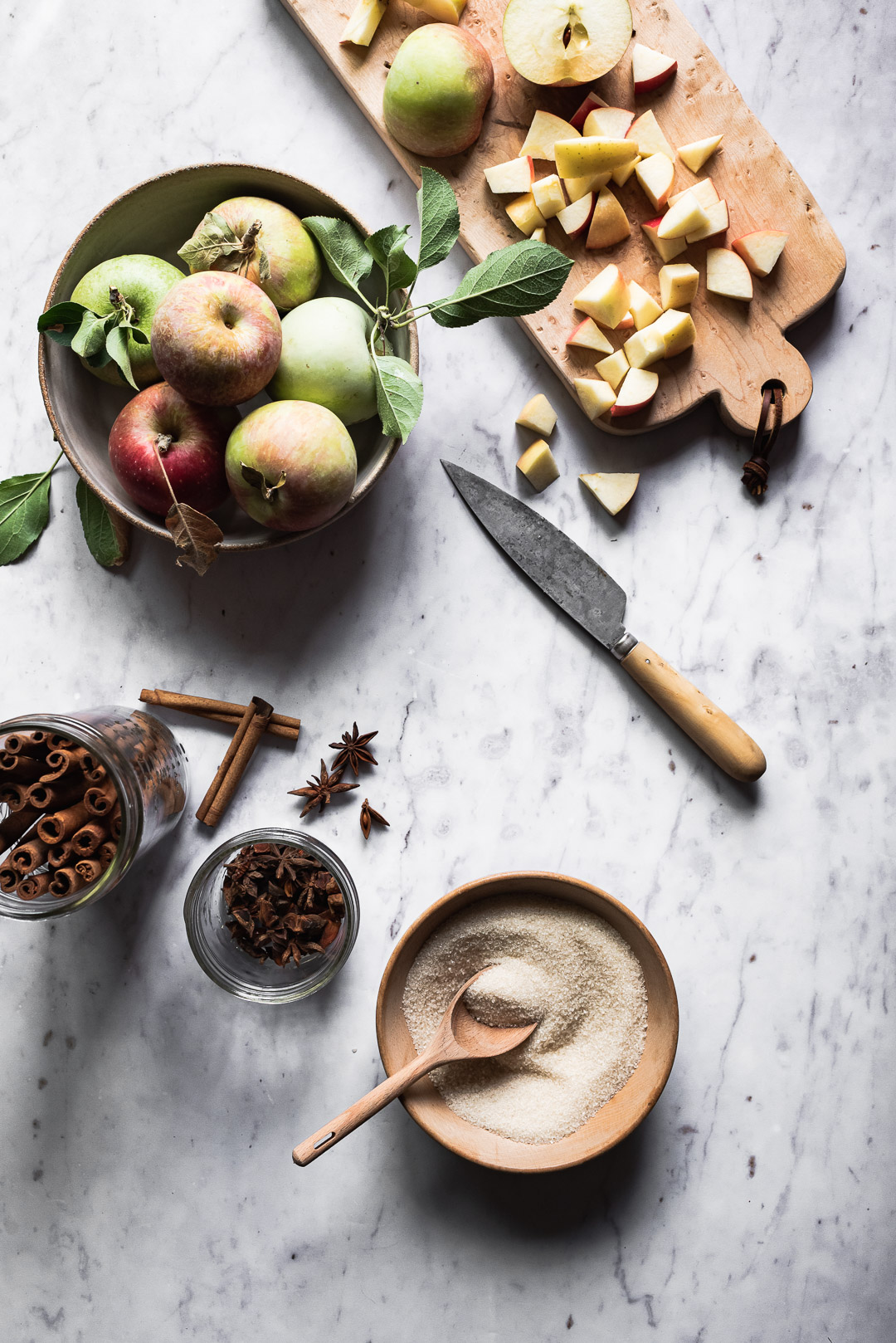 the makings of an apple butter ruffled milk pie