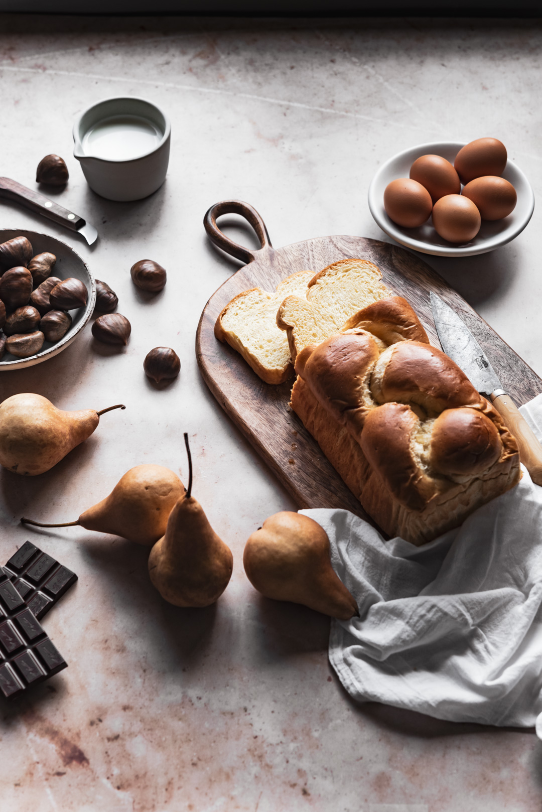 OVERNIGHT CHOCOLATE + CHESTNUT & PEAR BRIOCHE FRENCH TOAST