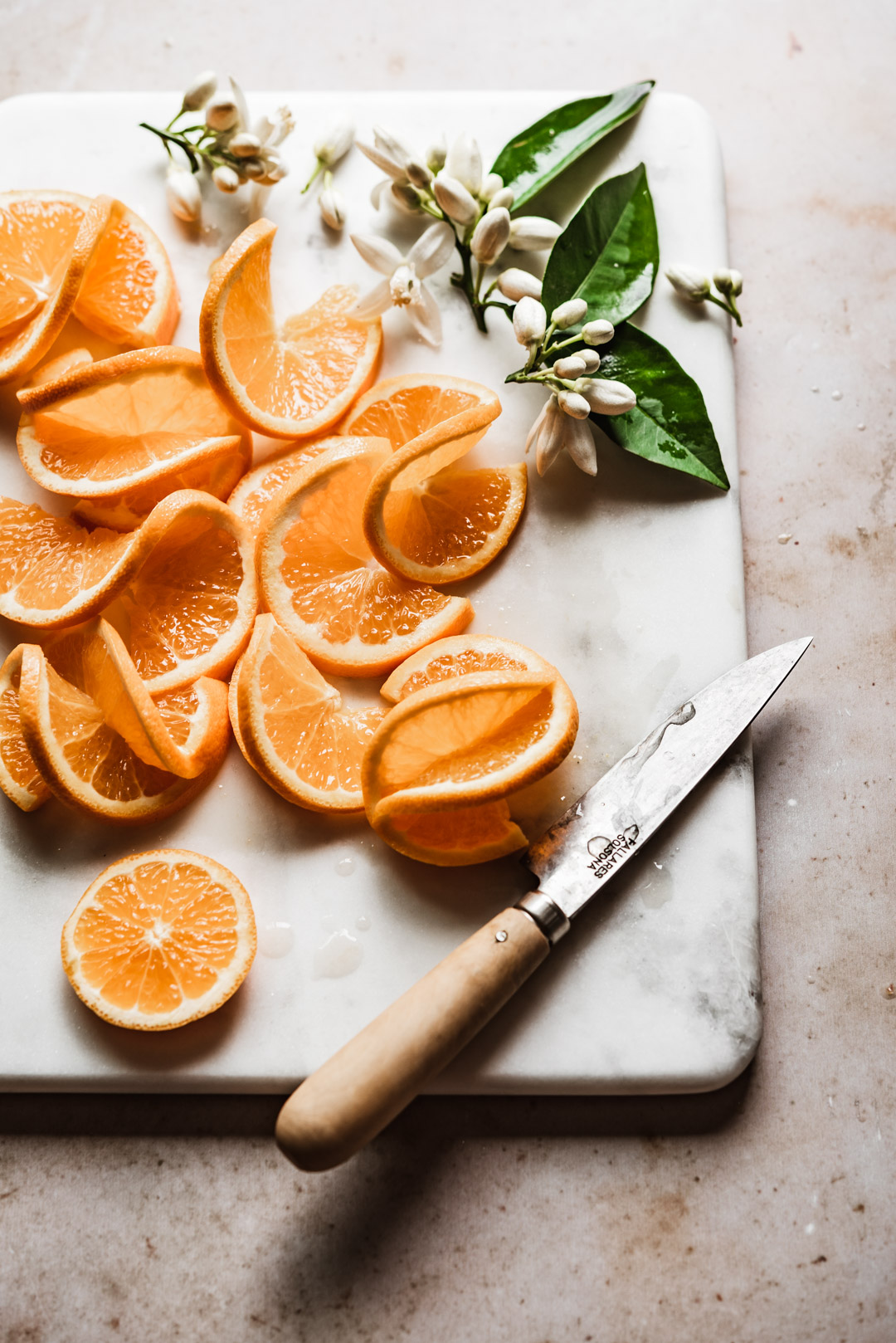 twisted orange slices & fresh orange blossoms