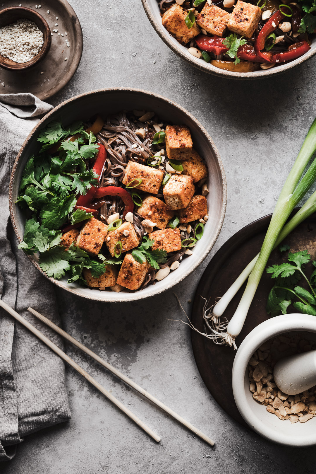 SESAME NOODLES WITH MAPLE-HARISSA TOFU