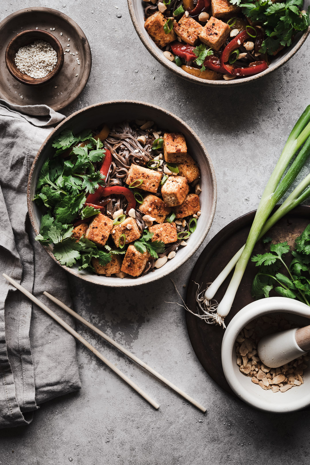 SESAME NOODLES WITH MAPLE-HARISSA TOFU