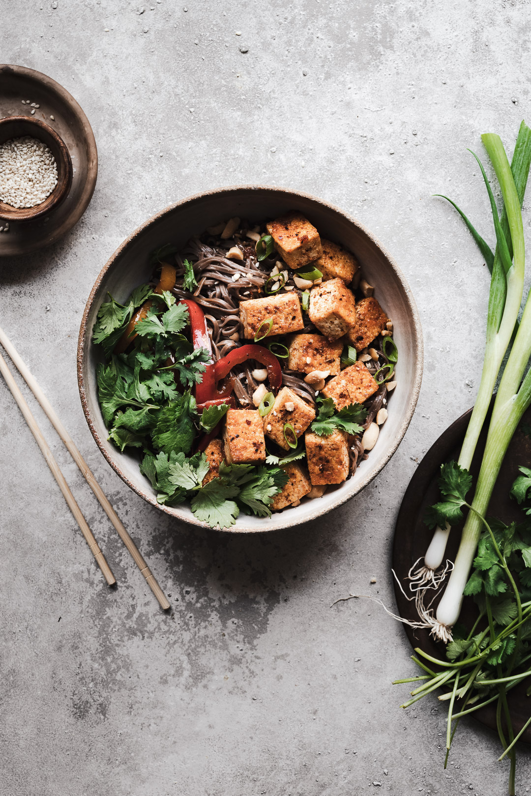 SESAME NOODLES WITH MAPLE-HARISSA TOFU