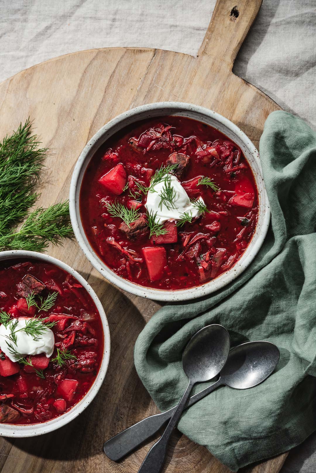 Hearty, rich, and perfectly balanced in flavor & texture: babushka Bronia's borscht is the ultimate comforting and nourishing soup