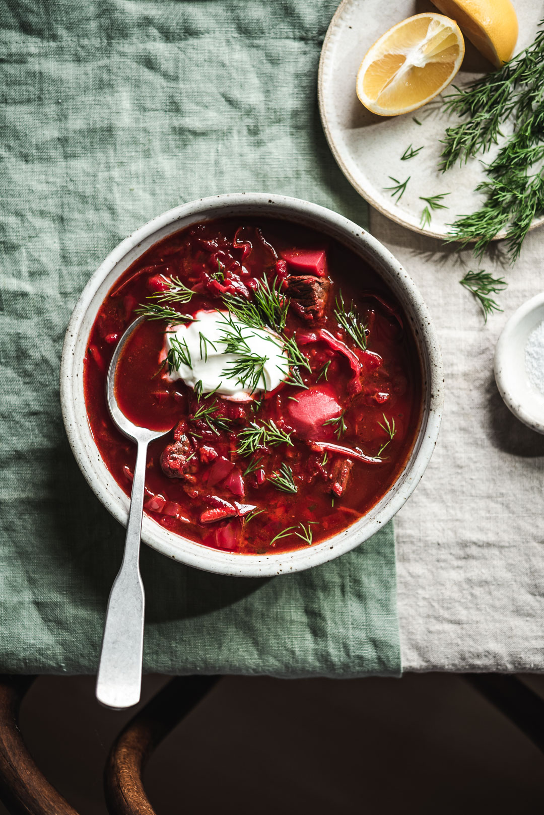 Hearty, rich, and perfectly balanced in flavor & texture: babushka Bronia's borscht is the ultimate comforting and nourishing soup