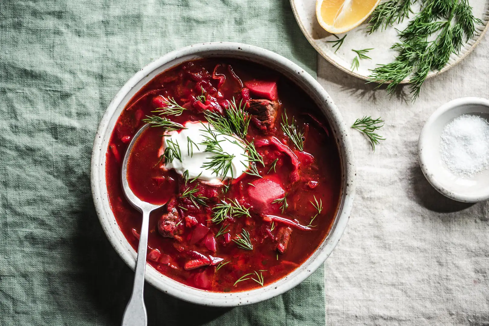 Hearty, rich, and perfectly balanced in flavor & texture: babushka Bronia's borscht is the ultimate comforting and nourishing soup