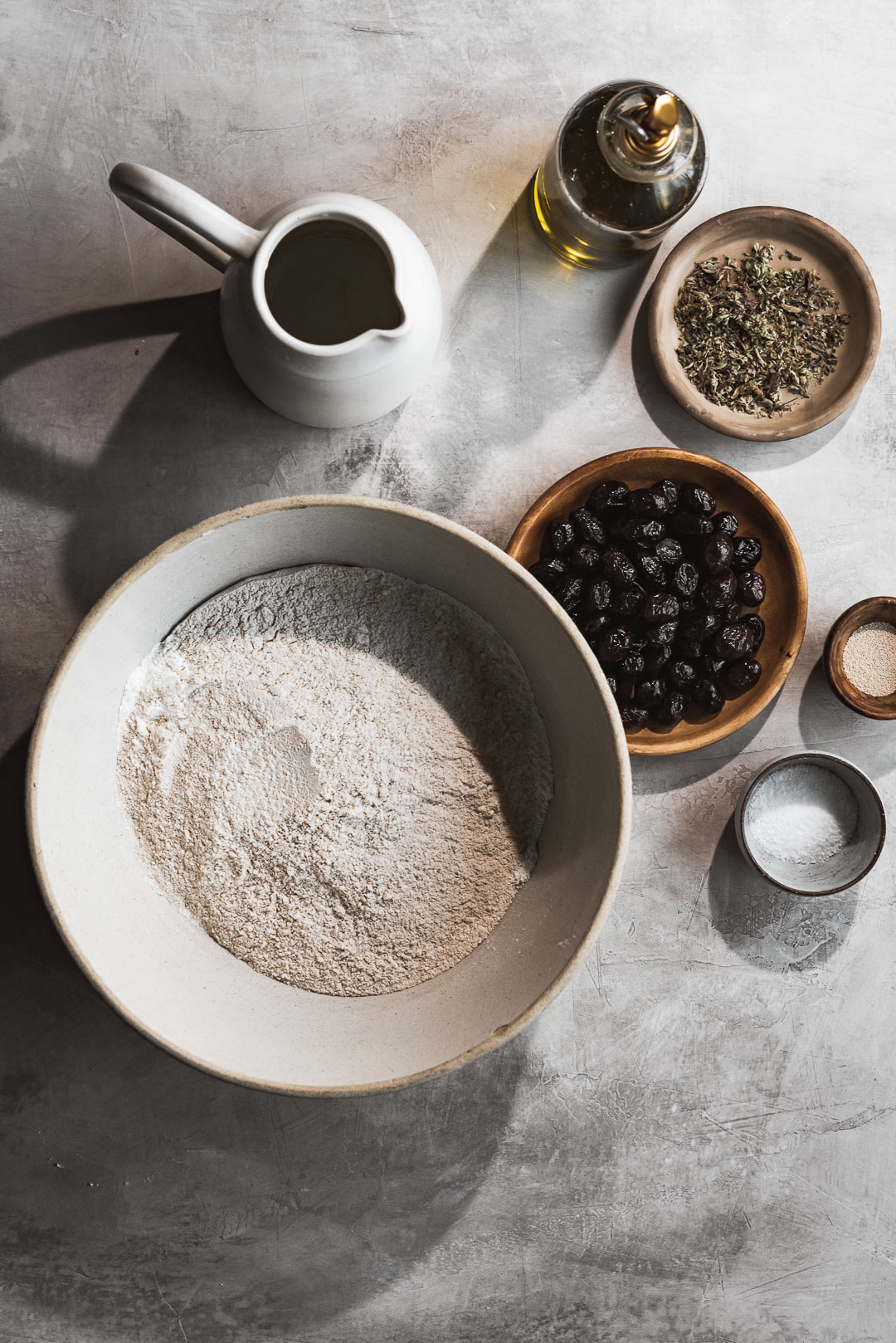 no-knead Greek olive bread ingredients