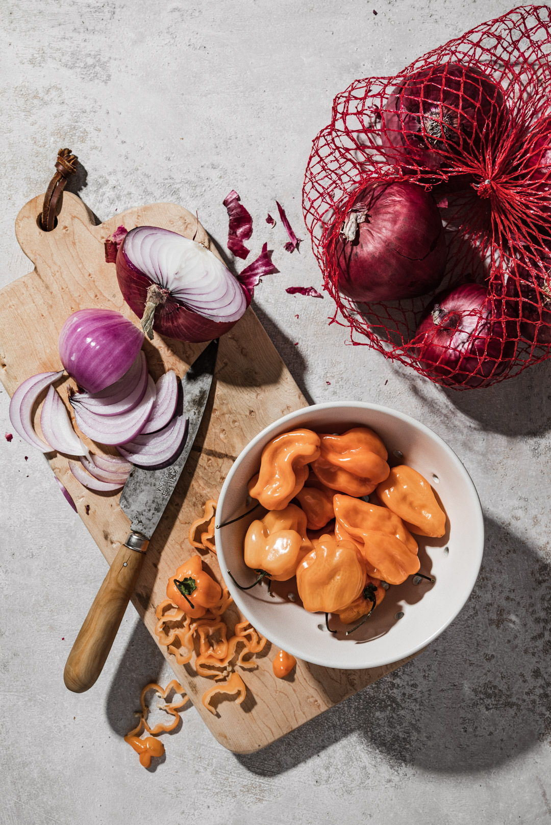 red onions & habanero peppers to be pickled