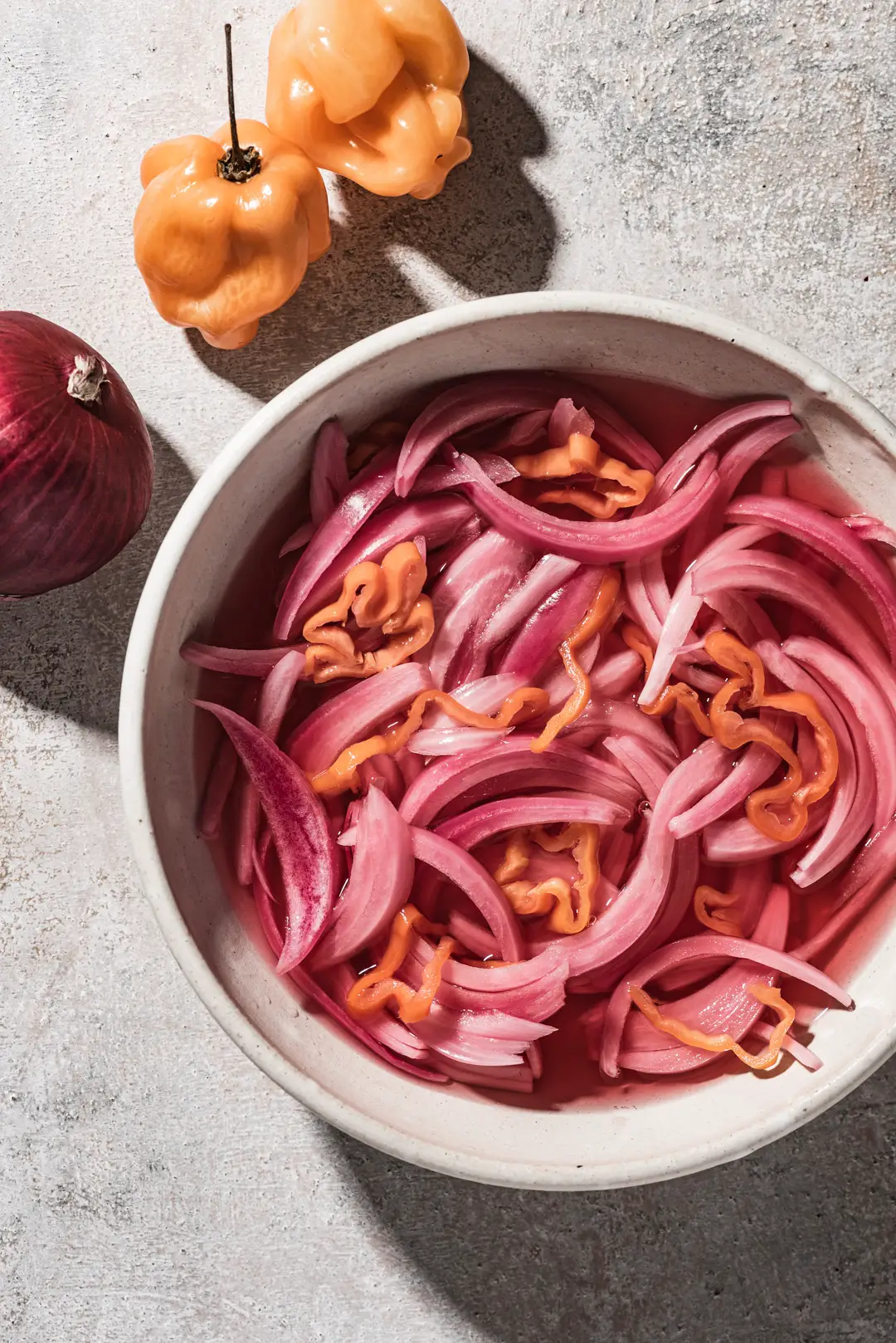PICKLED RED ONIONS WITH HABANERO PEPPERS