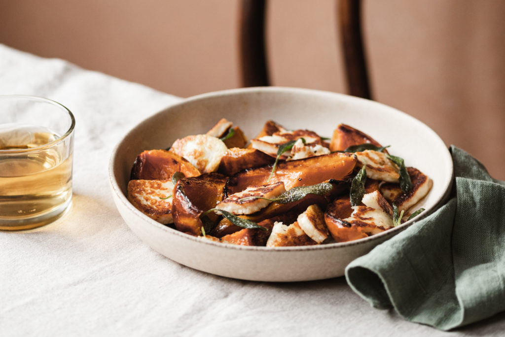 ROASTED HONEYNUT SQUASH WITH SAGE & HALLOUMI