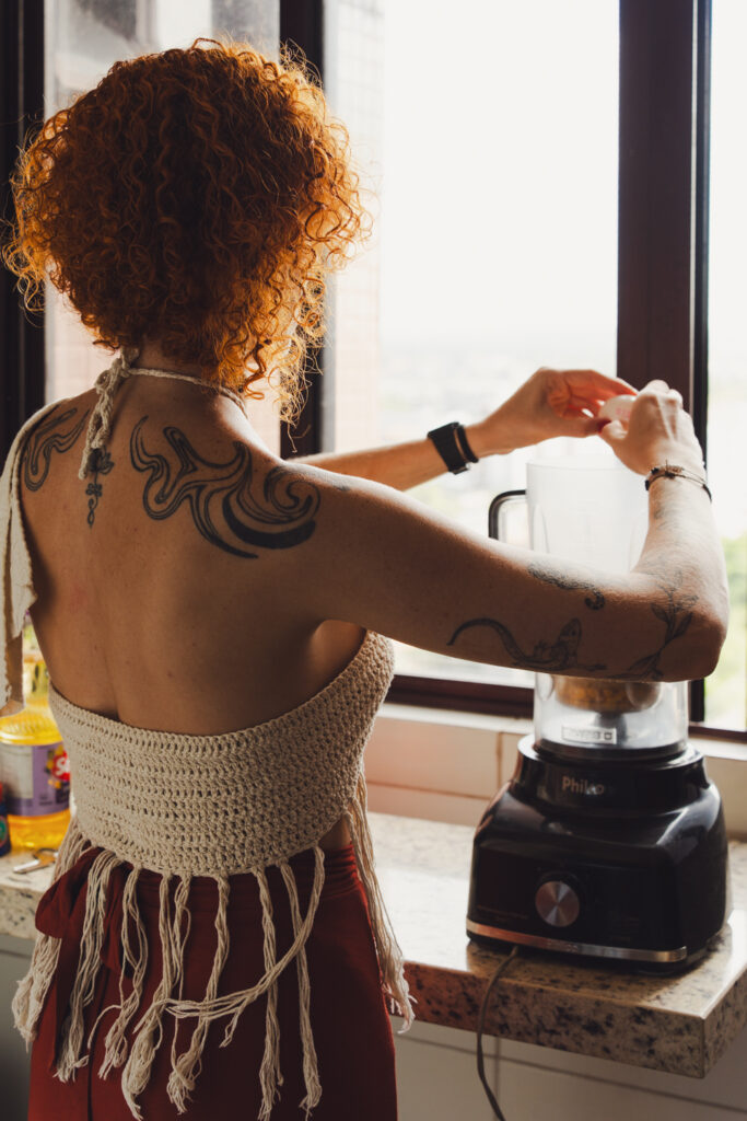 Bia making her family's recipe for Brazilian Corn Cake